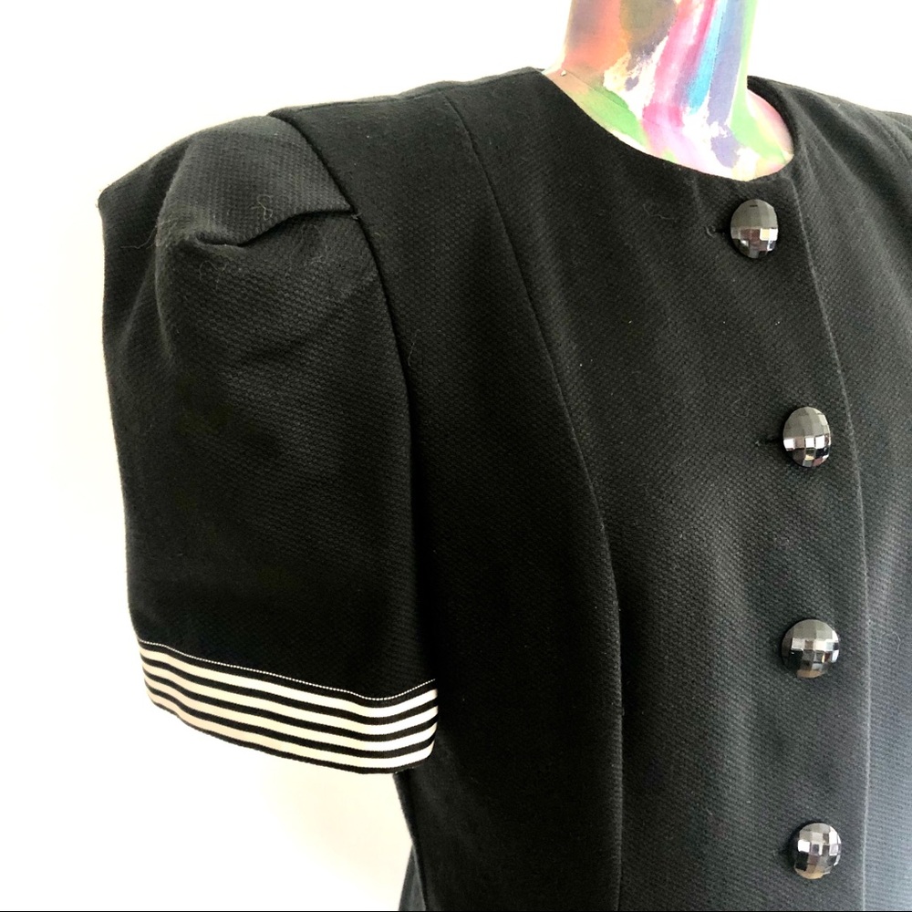 🎬VINTAGE 80s Avant Garde Black Bow Stripe Dress - Picture 7 of 8